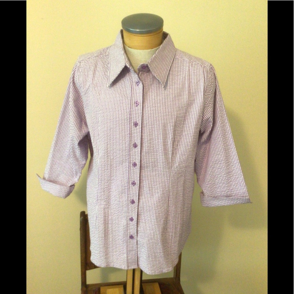 Denim & Co Lavender Gingham Shirt